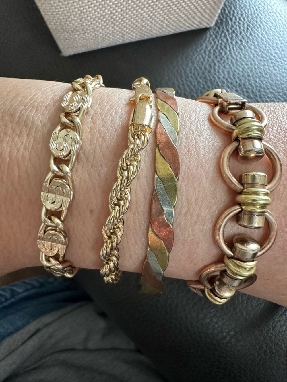 Vintage Twisted Three Tone Bangle Bracelet - Gold, Silver and Copper - Picture 3 of 6